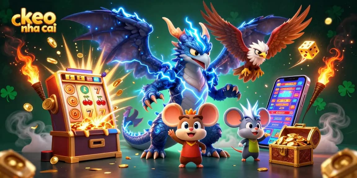 Experience thrilling wins with keo nha cai amidst a vibrant 3D casino scene, featuring dynamic game elements.