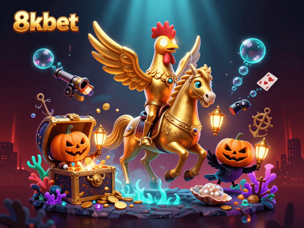 Experience thrilling wins with 8xbet, a lively casino scene featuring dynamic gold and treasure exploration.