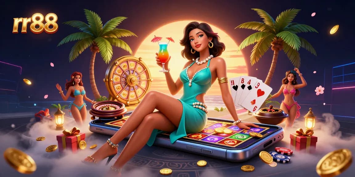 Enjoy thrilling gaming experience at rr88 with a luxurious casino illustration showcasing vibrant scenes and exciting gameplay.
