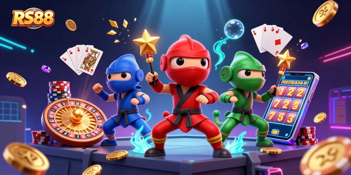 RS88's captivating ninja chameleon team showcases thrilling casino action with a 3D roulette wheel and cascading treasures.