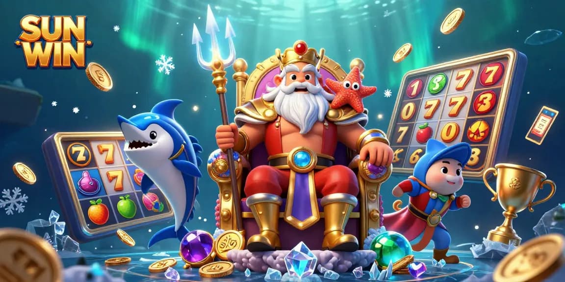Experience thrilling gameplay at SUN WIN featuring vibrant slot symbols and dynamic oceanic characters.