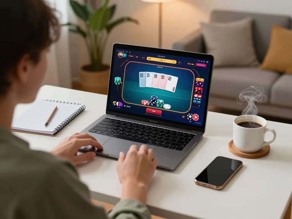 Engaging in a live poker game through RR88 online platform, showcasing vibrant interface and cozy atmosphere.