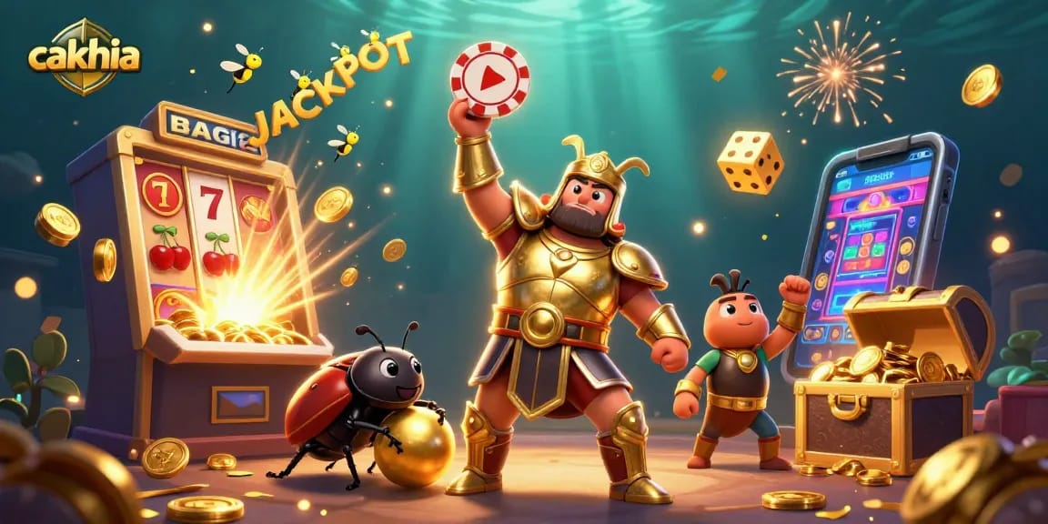 Experience cakhia's immersive jackpots with vibrant visuals in this dynamic gaming illustration.