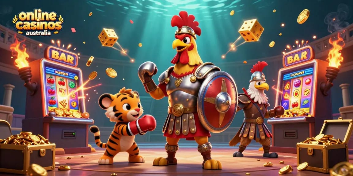 Experience thrilling action at online casinos Australia with vibrant slots and 3D characters.