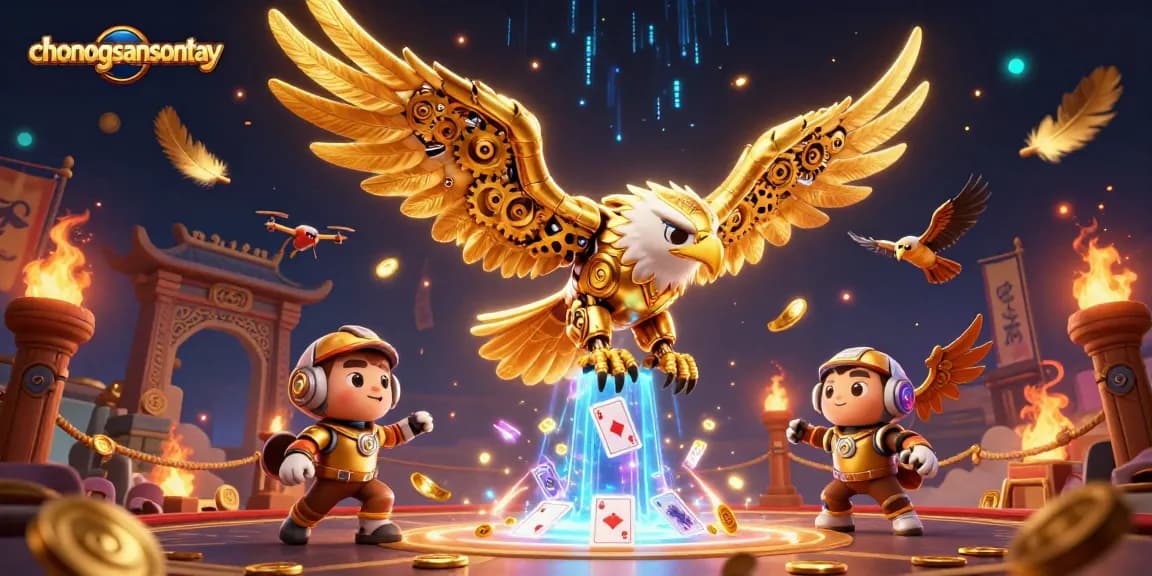 Engage with chonongsansontay through a dynamic illustration of a cybernetic eagle in a vibrant casino