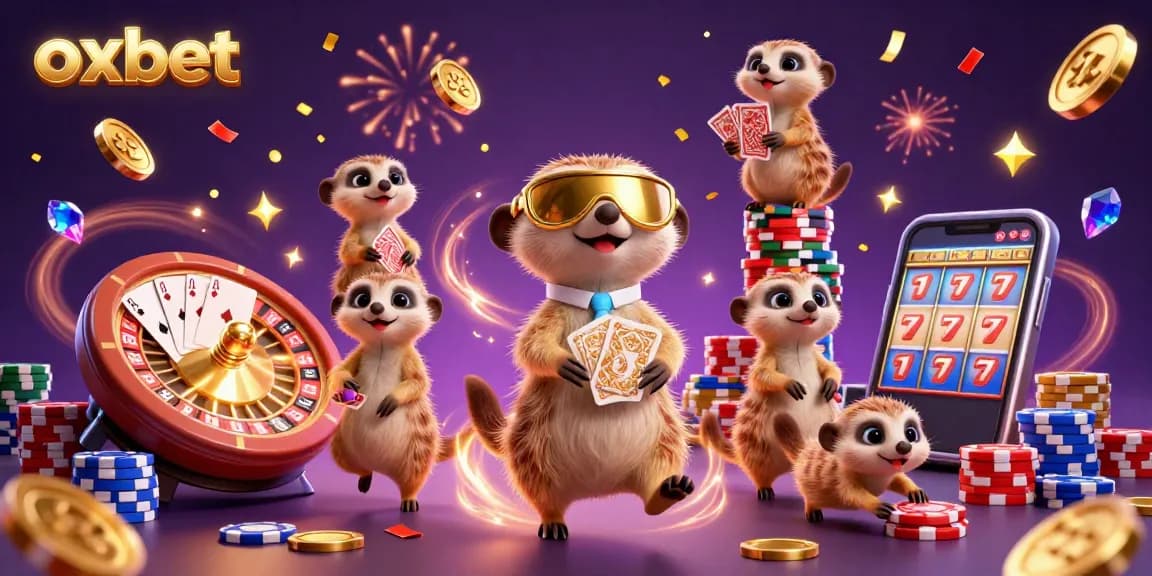 Experience the excitement of oxbet's casino with lively meerkats gaming in a vibrant 3D scene.