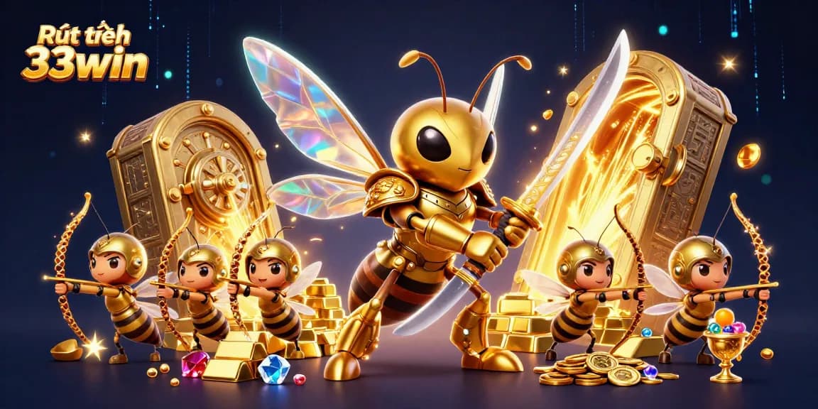 Engage in Rút tiền 33win with a vibrant, dynamic casino-themed 3D illustration showcasing wealth and excitement.