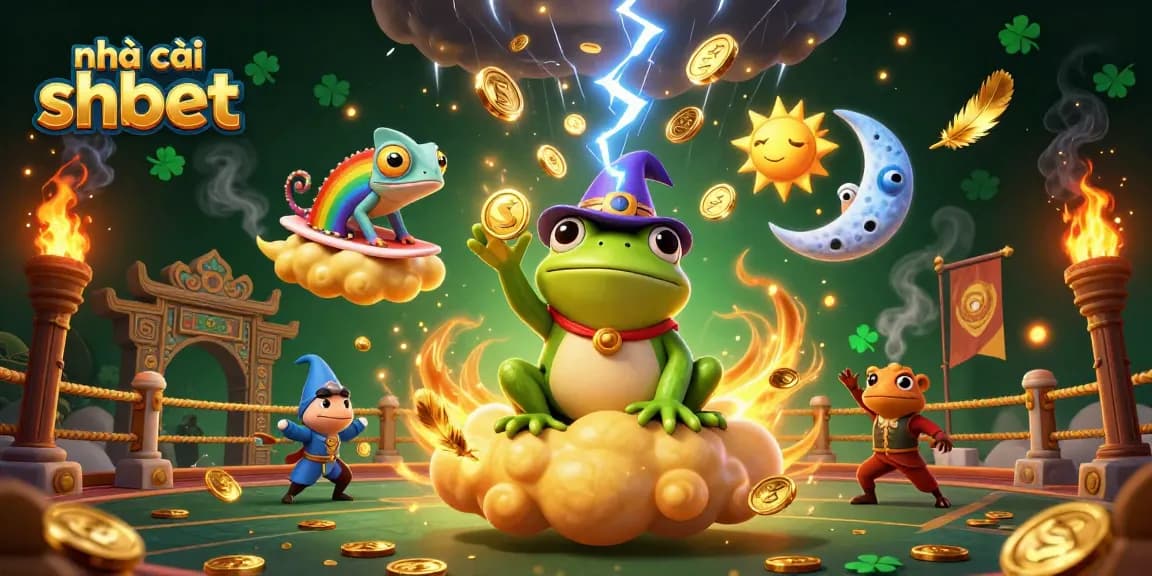 Experience the excitement of nhà cái shbet as a weather wizard frog unleashes golden coins, creating an engaging gambling atmosphere.