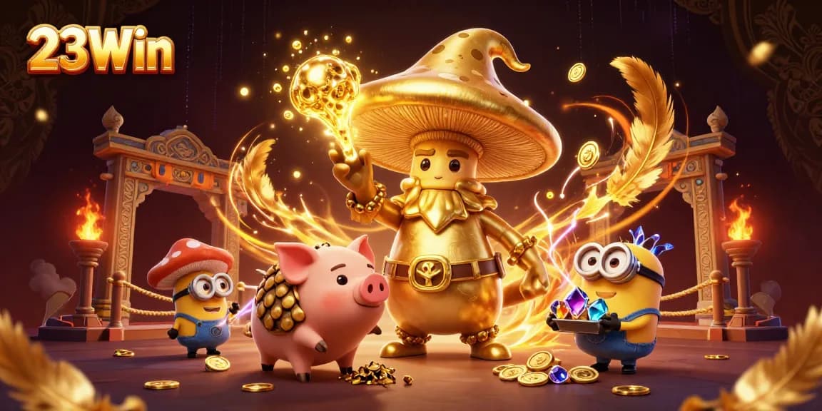 Experience the thrill of gambling at 23Win with vibrant characters and rich casino elements.
