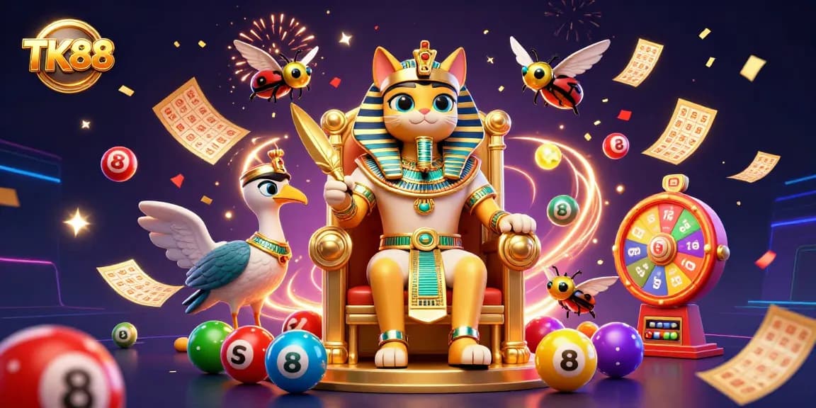 Engage with TK88's immersive lottery excitement through vibrant visuals and game elements.