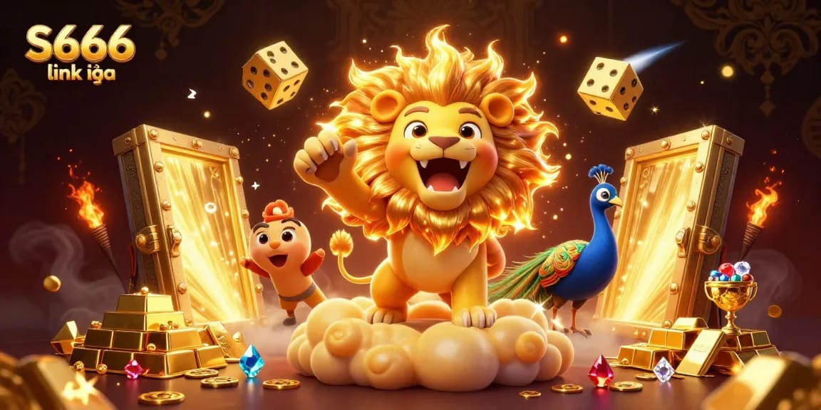 Experience winning with S666 link vào, accompanied by vibrant treasures and dynamic gaming elements in an exciting 3D casino scene.