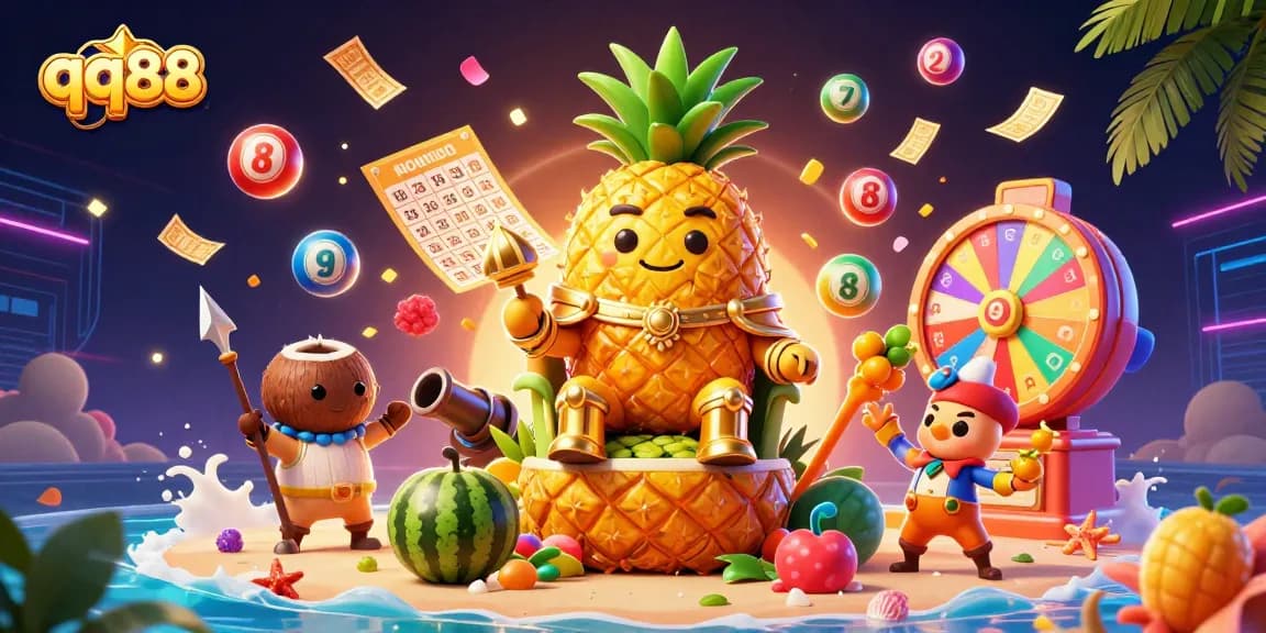 Engage with thrilling qq88 casino action, featuring vibrant characters, colorful lottery elements, and dynamic gameplay.