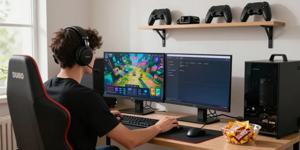 Player enjoying an exciting game on du88 platform with vibrant graphics and cozy gaming setup.