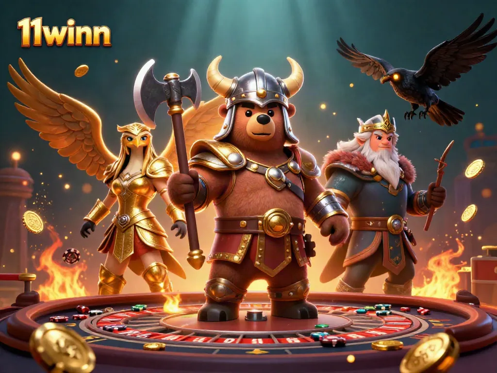 Join the thrilling action at 11winn with vibrant casino characters and golden tokens.