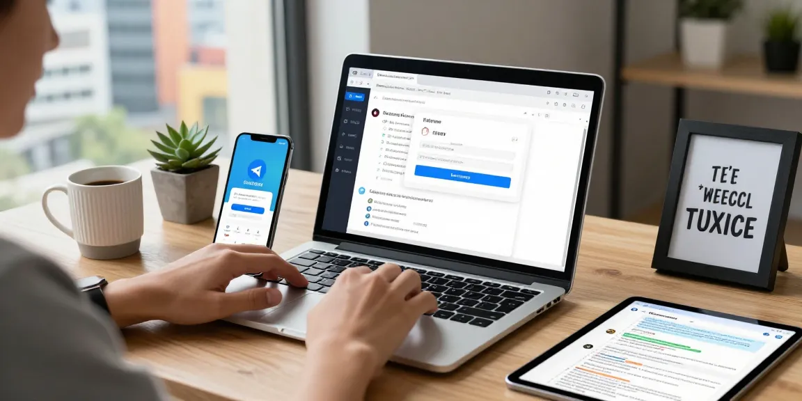 Engaging workspace featuring the Telegram Web Version on a laptop, symbolizing effective digital communication.