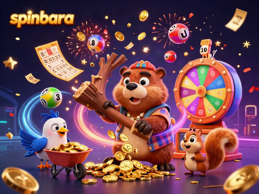 Spinbara reveals a vibrant casino scene with winning characters celebrating in style.