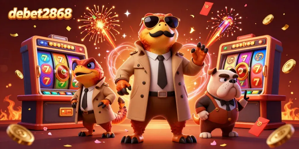 Experience thrilling wins at debet2868 casino with raptors disguised in a trench coat entering a VIP lounge.