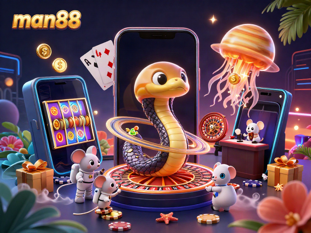 Engage with the thrilling man88 universe featuring a cosmic roulette scene with playful elements.