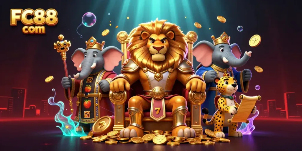 Experience thrilling gaming excitement with FC88 com's dynamic casino scene featuring vibrant characters and rich details.
