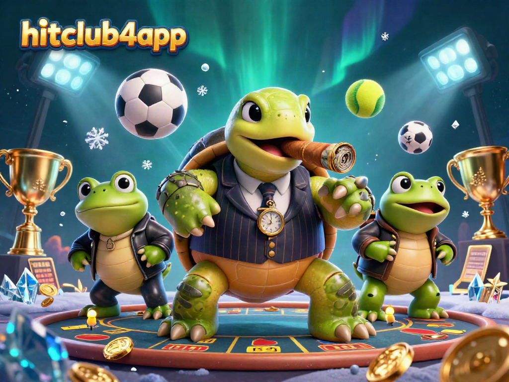 Engage with the hitclub4app adventure featuring a vintage mobster turtle and bullfrog enforcers in a dynamic casino scene.