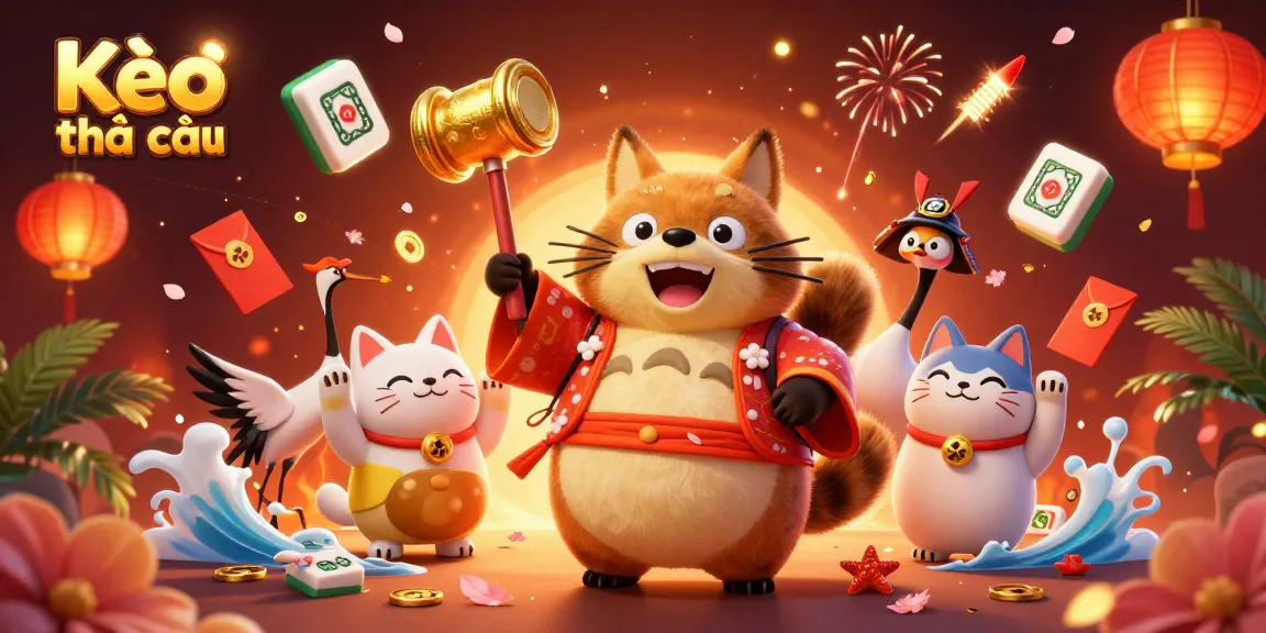 Experience the excitement of Kèo nhà cái with a vibrant casino scene filled with fortune cats and lucky symbols.