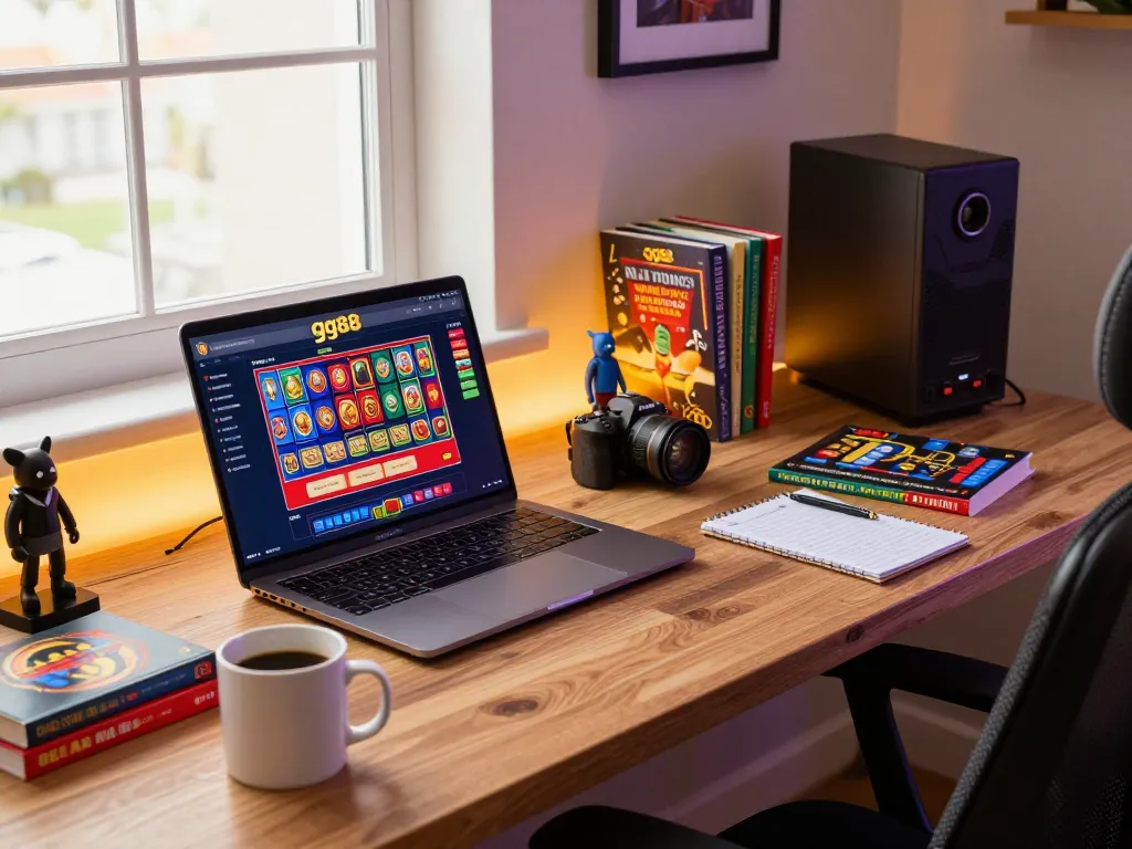 Engaging gaming session with gg88 casino platform displayed on laptop screen, cozy home atmosphere
