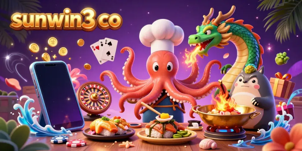 Experience the energetic gaming world of sunwin3 co with dynamic characters and vibrant casino elements.