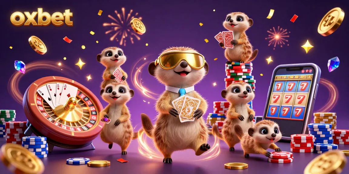 Experience the excitement of oxbet's casino with lively meerkats gaming in a vibrant 3D scene.