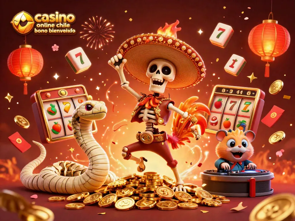 Captura la esencia del casino online chile bono bienvenida con un esqueleto celebrando entre monedas doradas.