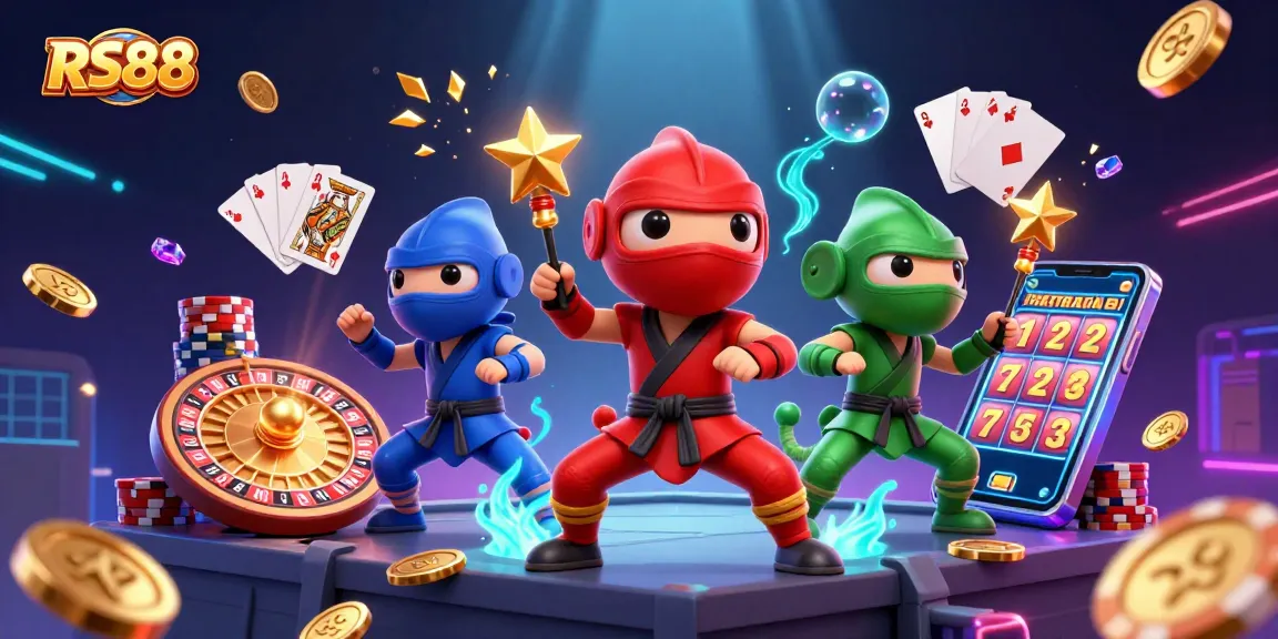 RS88's captivating ninja chameleon team showcases thrilling casino action with a 3D roulette wheel and cascading treasures.