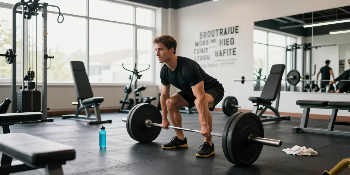 Entrenador en acción en Esteroidesshop levantando pesas en un gimnasio moderno.