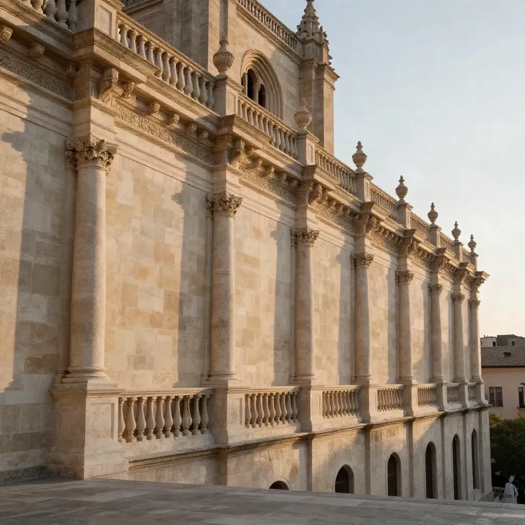 Fachadas de piedra de Salamanca al atardecer, con espacio limpio para titular.