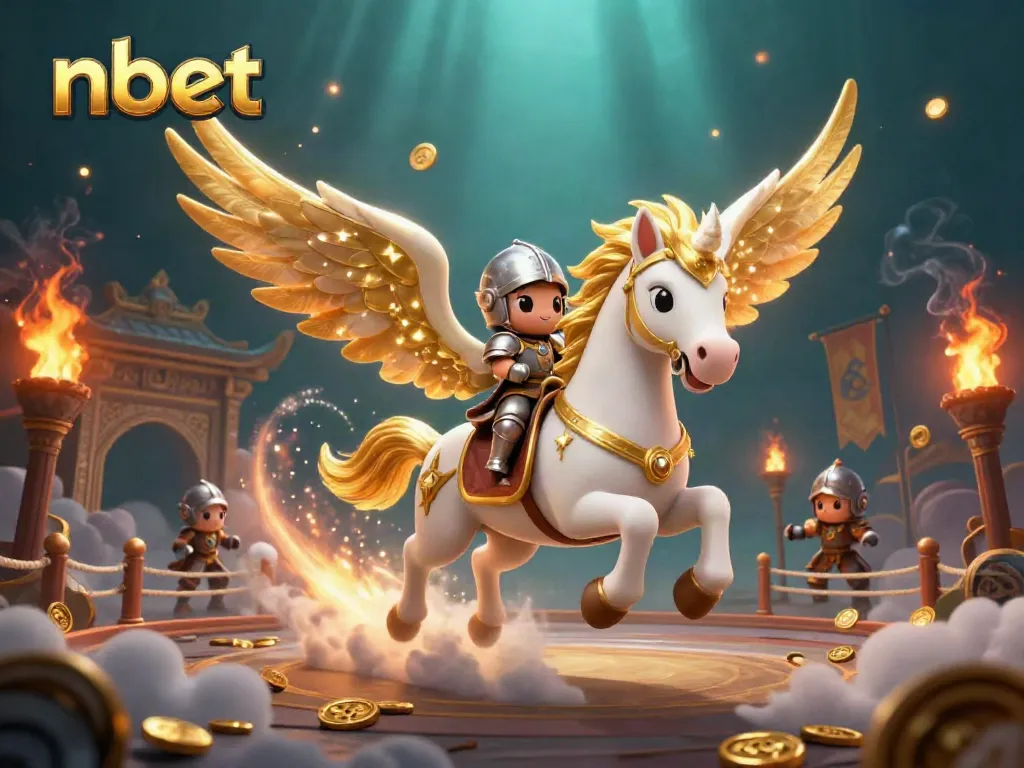 Experience thrilling nbet gaming with a celestial horse, armored knight, and vibrant casino elements