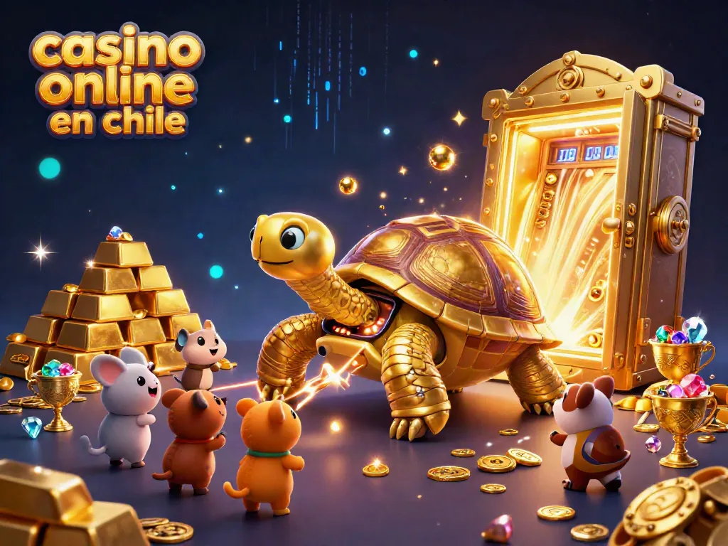 Disfruta del emocionante casino online en Chile con una tortuga dorada y una máquina tragamonedas vibrante.