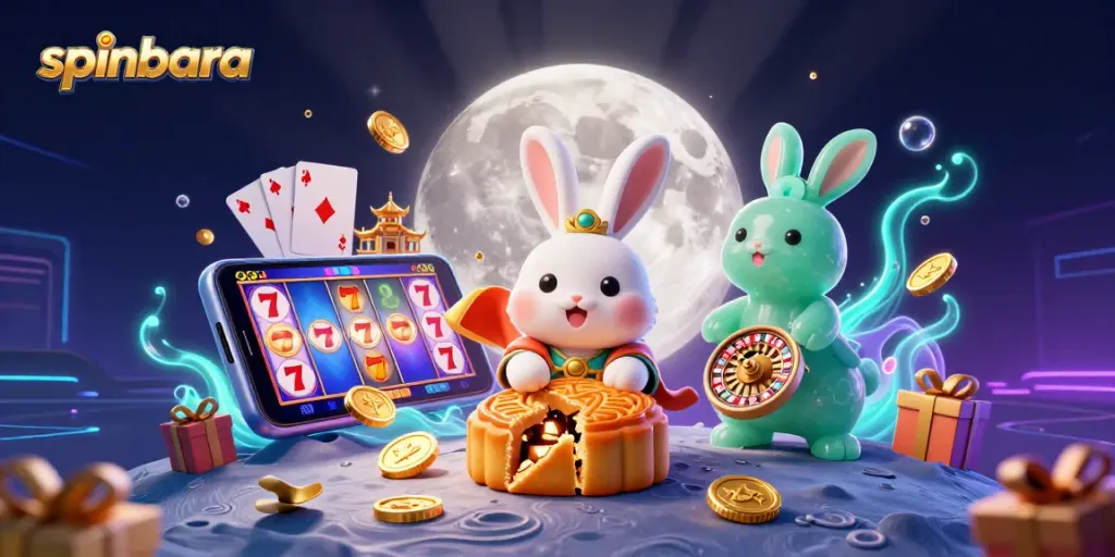 Spinbara offers exciting slots featuring a cartoon moon rabbit and poker chip surprises.