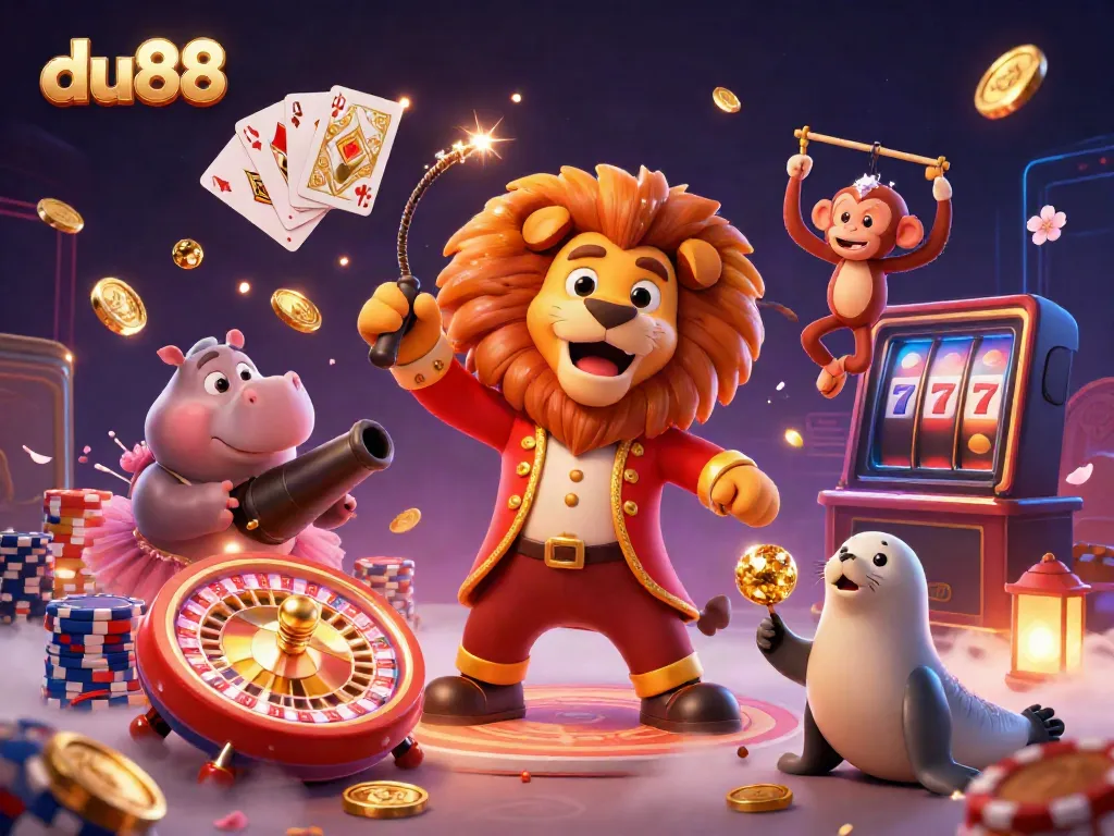 Experience the thrill of du88 with vibrant 3D casino elements and characters in action.