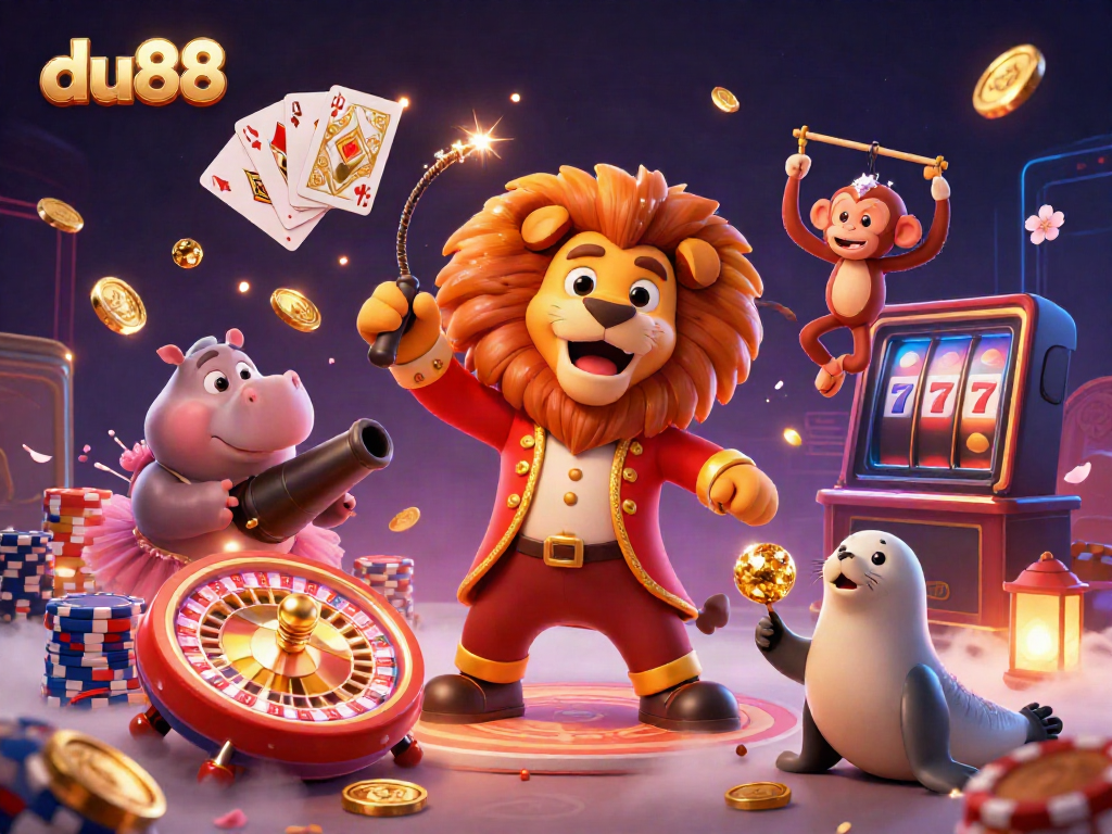Experience the thrill of du88 with vibrant 3D casino elements and characters in action.