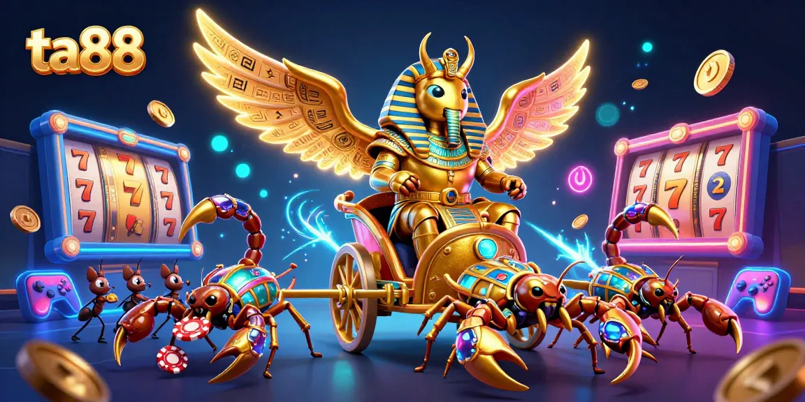 Engage in thrilling ta88 gameplay with a golden scarab beetle in a vibrant casino atmosphere.