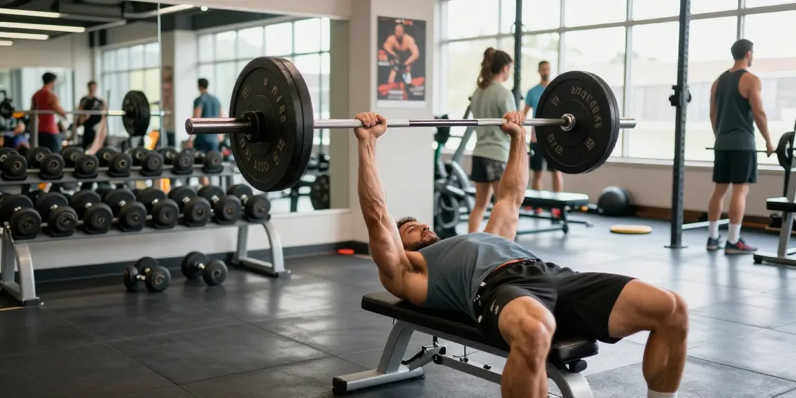 Culturista levantando pesas en el gimnasio Esteroidesshop, mostrando entrenamiento de fuerza y dedicación