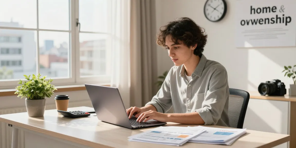 Using calculadora hipoteca to estimate monthly payments in a bright home office.