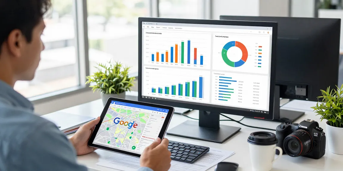 Servicios SEO locales: especialista analizando datos de marketing digital en oficina moderna.