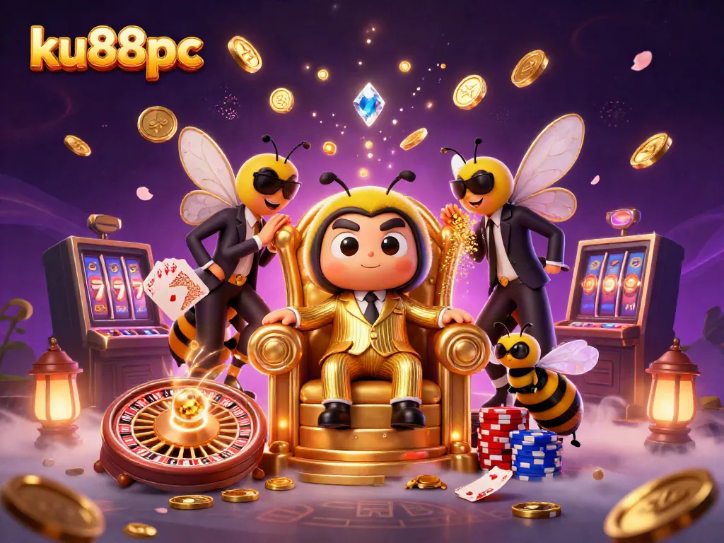 Experience the excitement of ku88pc with a vibrant illustration of a bumblebee mob boss and casino elements.