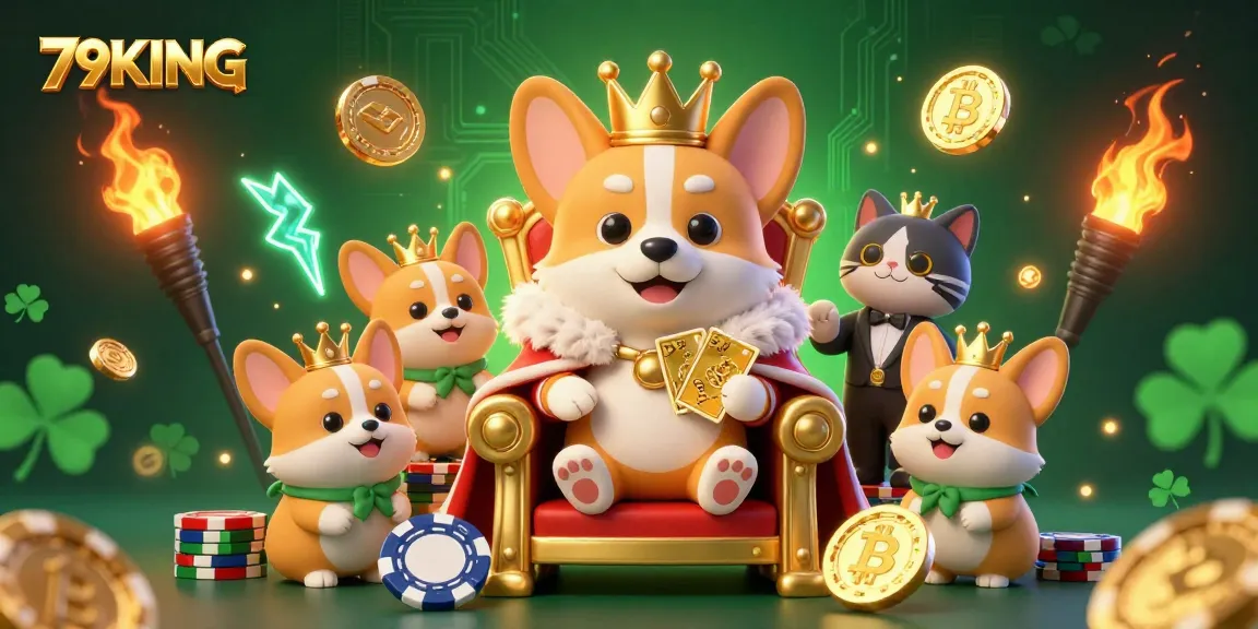 Experience thrilling gameplay at 79KING with a corgi-themed casino illustration showcasing dynamic elements.