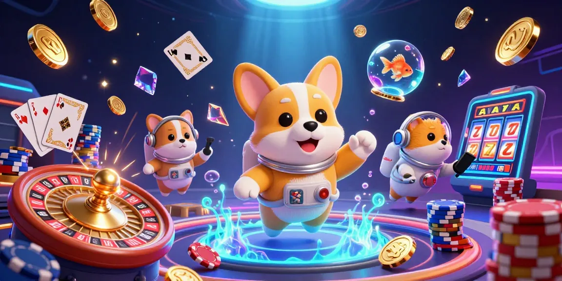 Experience dacsanhuengon casino action with 3D characters amidst floating chips and gold coins.