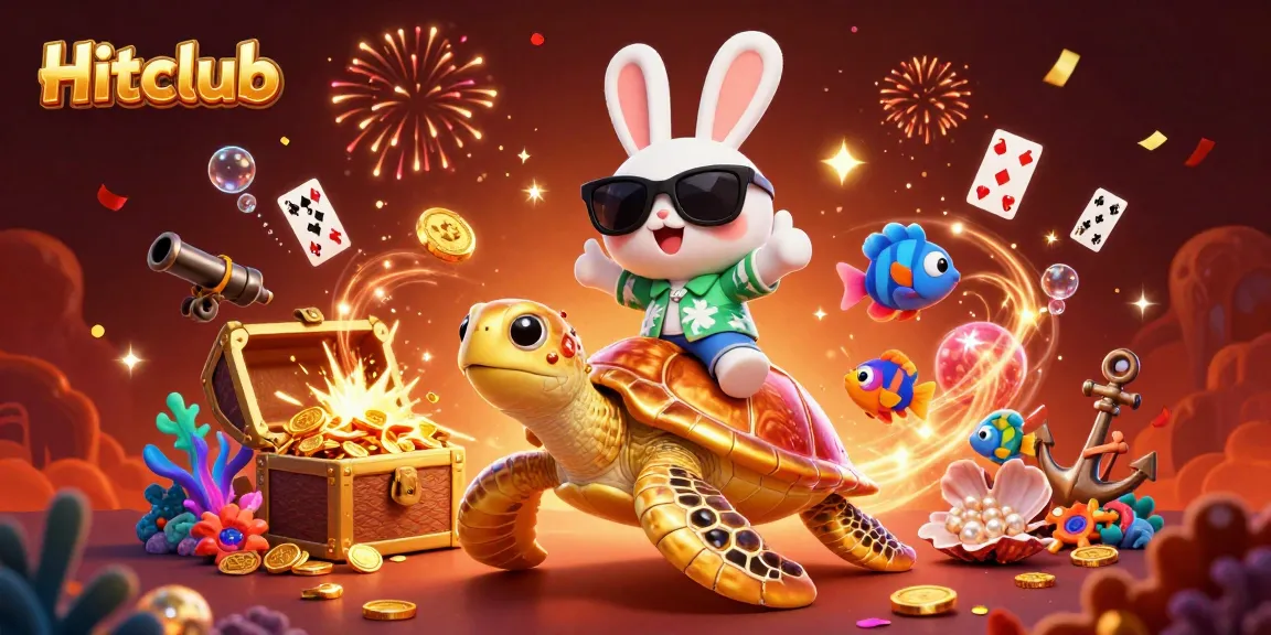 Experience the thrills of Hitclub with a playful rabbit and turtle, amidst treasure in a vibrant underwater scene.