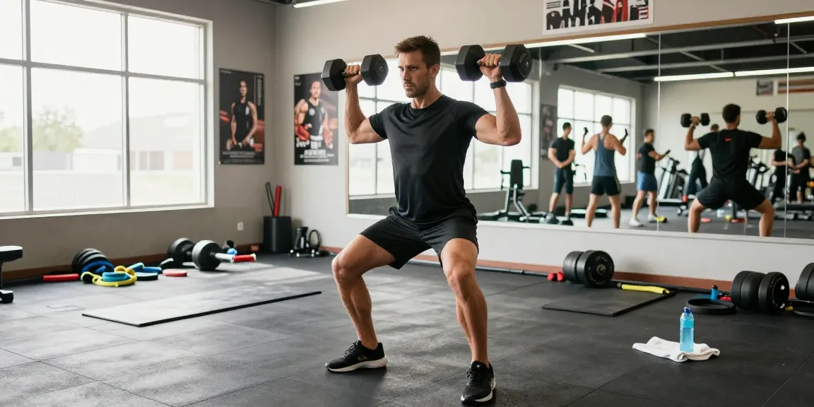 Entrenador levantando pesas en Esteroidesshop, mostrando dedicación y fuerza en el gimnasio moderno