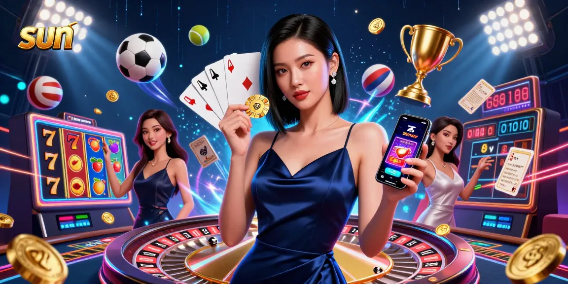 Experience thrilling moments with sun-themed casino action led by a stunning woman ready to play.