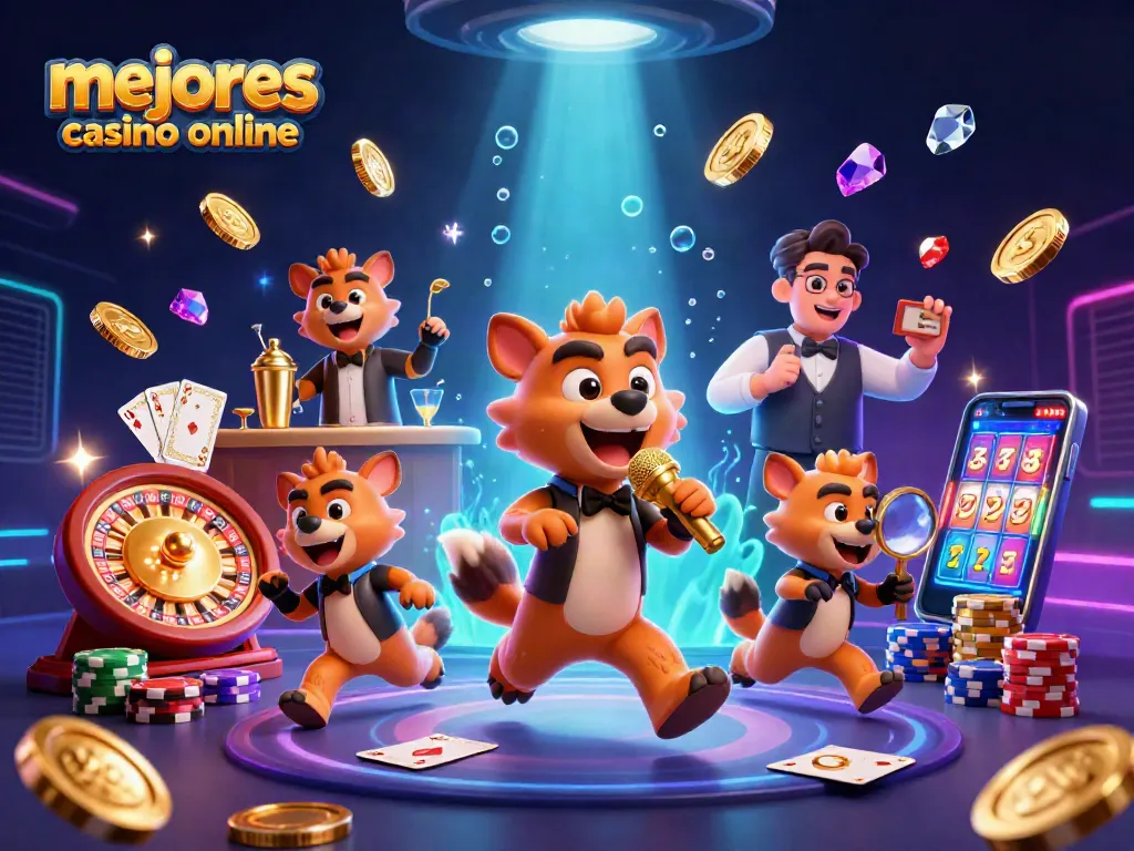 Visualiza los mejores casinos online con una escena divertida y detallada de hienas.