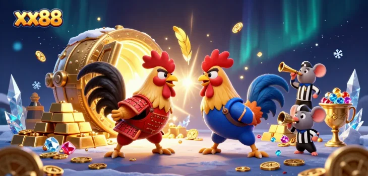 Engage with top-notch gaming at xx88 featuring fierce cartoon roosters and captivating loot.