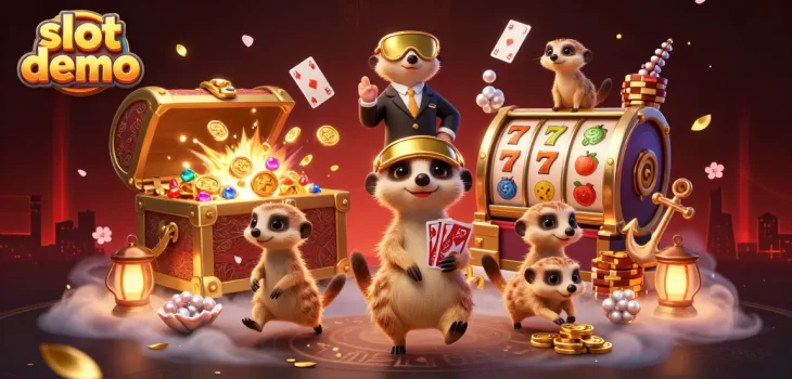 Slot demo interaktif terinspirasi kasino dengan koloni meerkat dalam tindakan, menjelajahi permainan.